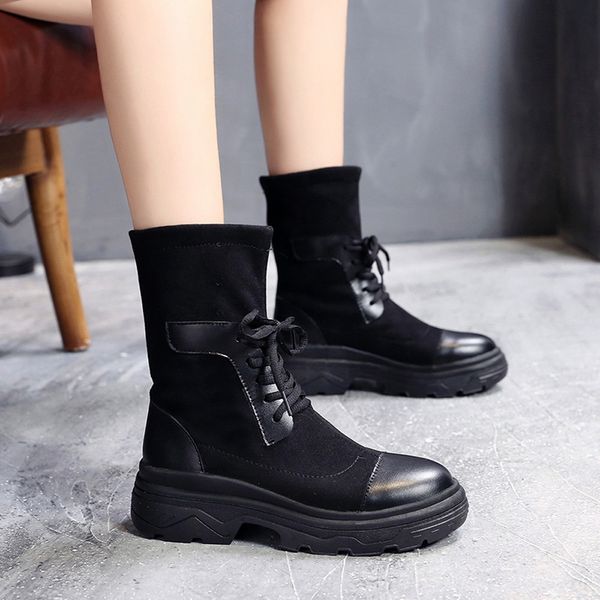 2019 women's boots short winter snow socks boot middle tube leather shoes warm suede riding equestrian stylish motorcycle, Black
2019 women's boots short winter snow socks boot middle tube leather shoes warm suede riding equestrian stylish motorcycle, Black