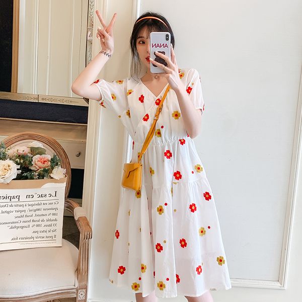 summer fashion floral embroidery pregnant women dress short sleeve v-neck high waist maternity cotton dress sweet empire, White
summer fashion floral embroidery pregnant women dress short sleeve v-neck high waist maternity cotton dress sweet empire, White