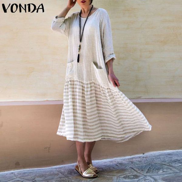 vonda women long dress 2018 autumn vintage patchwork striped dresses o neck long sleeve pockets casual loose plus size vestidos, Black;gray
vonda women long dress 2018 autumn vintage patchwork striped dresses o neck long sleeve pockets casual loose plus size vestidos, Black;gray