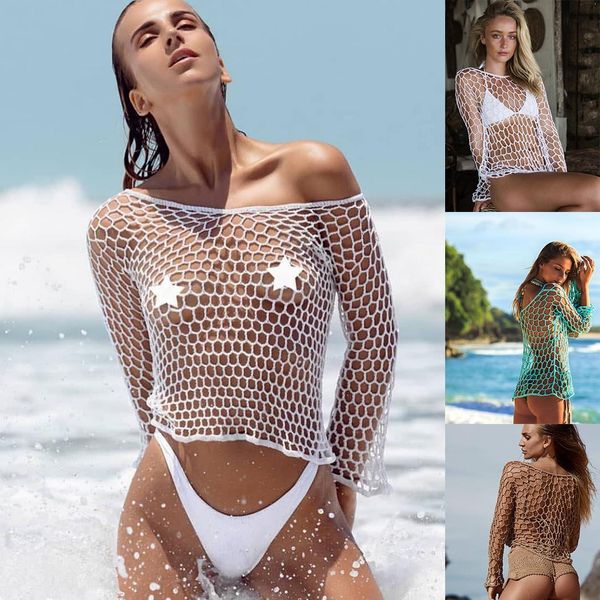 women summer beach bikini cover-up long sleeve v-neck cover-up hollow solid out fishnet, Blue;gray
women summer beach bikini cover-up long sleeve v-neck cover-up hollow solid out fishnet, Blue;gray