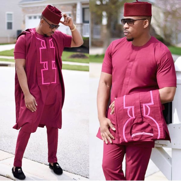 h&d no cap dashiki african men 3pcs set shirt pant agbada suit short sleeve t-shirt embroidered pattern african clothes ph8026, Red
h&d no cap dashiki african men 3pcs set shirt pant agbada suit short sleeve t-shirt embroidered pattern african clothes ph8026, Red