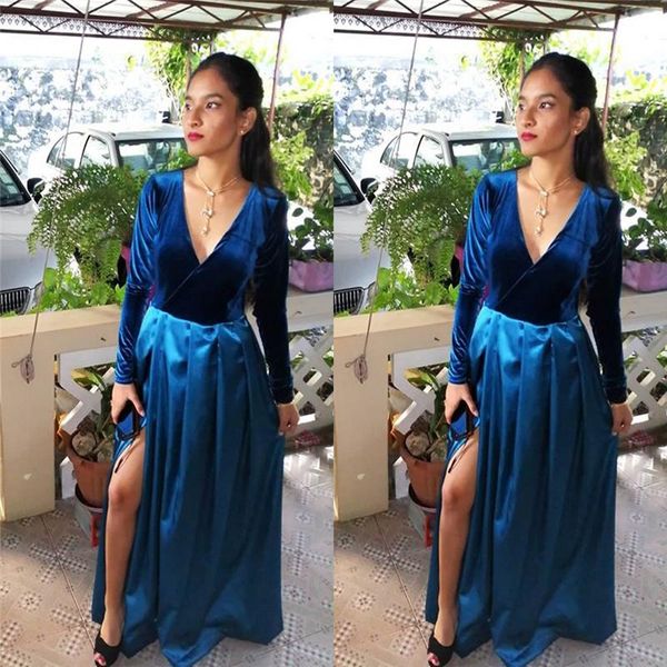 velvet evening party dresses robe de soiree with split and long sleeves prom dress custom made vestido de novia, Black;red
velvet evening party dresses robe de soiree with split and long sleeves prom dress custom made vestido de novia, Black;red