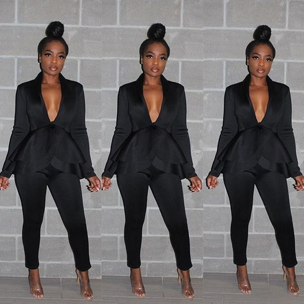 women suits designer slim solid color two piece pants ruffle tiered + tights pants luxury suits size s-xl, White
women suits designer slim solid color two piece pants ruffle tiered + tights pants luxury suits size s-xl, White