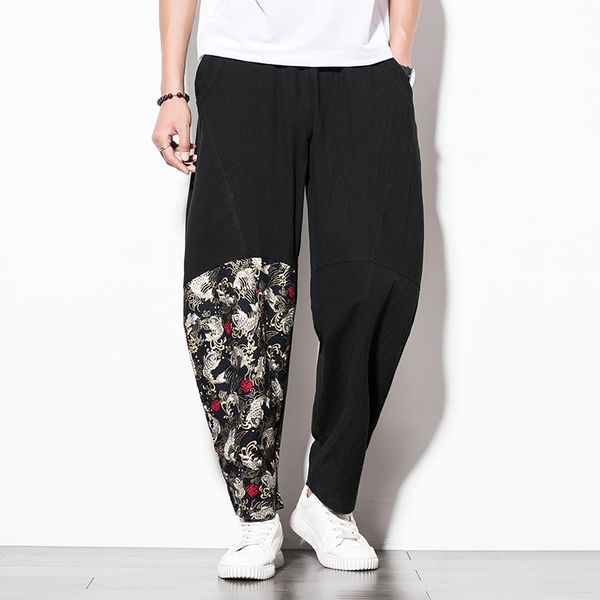 men's pants m~4xl 2021 fashion chinese style loose cotton leisure printing large code haren wide leg summer thin nine, Black
men's pants m~4xl 2021 fashion chinese style loose cotton leisure printing large code haren wide leg summer thin nine, Black