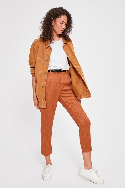 trendyol cinnamon arched pants twoaw20pl0307, Black;white