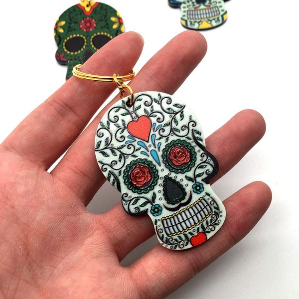 2019 new 3d printed sugar skull keychain with gold color key ring for women men bag car handmade acrylic key chain especial gift, Silver
2019 new 3d printed sugar skull keychain with gold color key ring for women men bag car handmade acrylic key chain especial gift, Silver