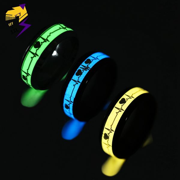 blue luminous heart electrocardiogram rings stainless steel glow in the dark wave love ring female male wedding aneis jewelry, Silver
blue luminous heart electrocardiogram rings stainless steel glow in the dark wave love ring female male wedding aneis jewelry, Silver