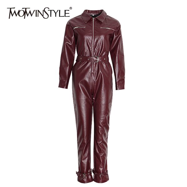 twotwinstyle casual pu leather jumpsuits for women lapel collar long sleeve high waist straight jumpsuit female fashion 2019 new, Black;white
twotwinstyle casual pu leather jumpsuits for women lapel collar long sleeve high waist straight jumpsuit female fashion 2019 new, Black;white