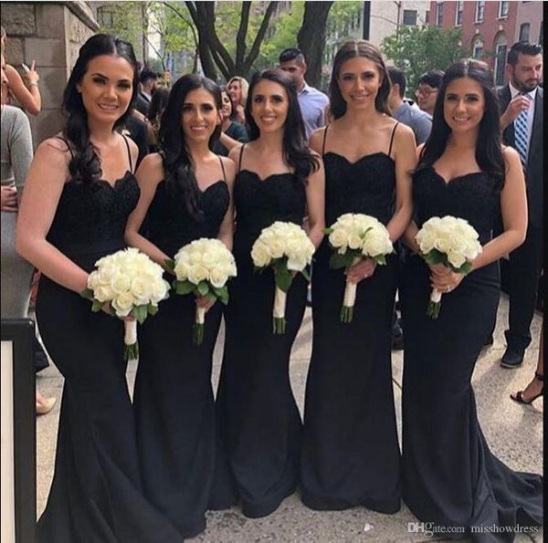 2019 black spaghetti straps satin mermaid long bridesmaid dresses lace beaded sweep train wedding guest maid of honor dresses bm0908, White;pink
2019 black spaghetti straps satin mermaid long bridesmaid dresses lace beaded sweep train wedding guest maid of honor dresses bm0908, White;pink