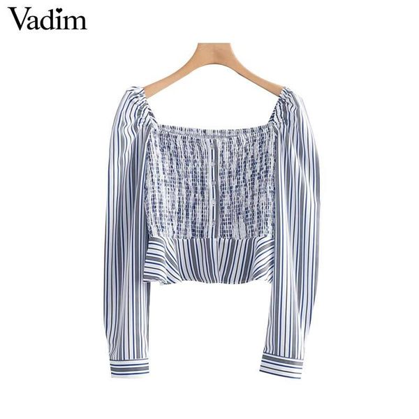 vadim women striped crop short style elastic puff sleeve square collar blouse female streetwear chic blusas lb040, White
vadim women striped crop short style elastic puff sleeve square collar blouse female streetwear chic blusas lb040, White