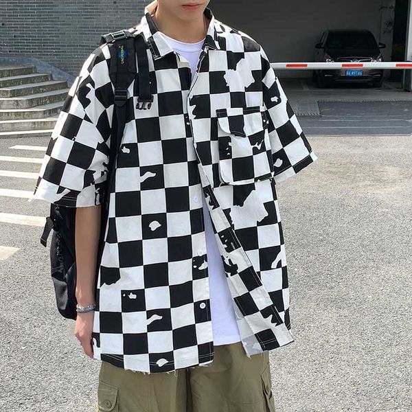 summer plaid shirt men's fashion contrast color casual shirt men streetwear wild loose short sleeve shirts mens hawaiian, White;black
summer plaid shirt men's fashion contrast color casual shirt men streetwear wild loose short sleeve shirts mens hawaiian, White;black