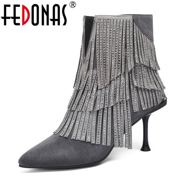 fedonas women high heeled ankle boots warm autumn winter rhinestone fringe suede leather boots prom dancing shoes woman, Black
fedonas women high heeled ankle boots warm autumn winter rhinestone fringe suede leather boots prom dancing shoes woman, Black