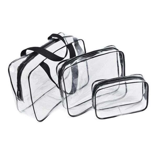 3pcs/set women transparent cosmetics storage bag pvc travel wash large capacity makeup bags