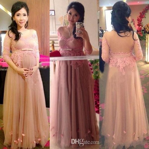 elegant blush tulle long maternity evening dressses applique flowers sheer neck half sleeves prom party gowns for pregnant women z37, Black;red
elegant blush tulle long maternity evening dressses applique flowers sheer neck half sleeves prom party gowns for pregnant women z37, Black;red