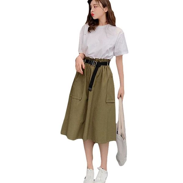 2019 summer women o neck solid cotton shirts+a line elastic high waist slim skirt sets lady casual street wear draped suits 126, White
2019 summer women o neck solid cotton shirts+a line elastic high waist slim skirt sets lady casual street wear draped suits 126, White