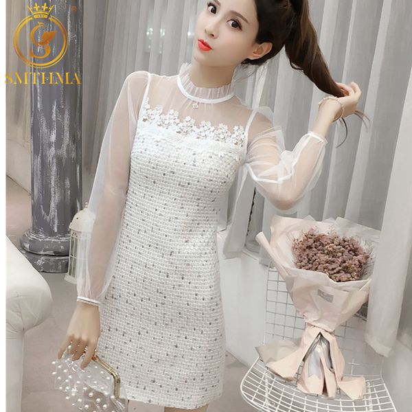smthma new fashion style tweed dress women mini christmas dress mesh stitching long sleeve chic vestidos, Black;gray
smthma new fashion style tweed dress women mini christmas dress mesh stitching long sleeve chic vestidos, Black;gray