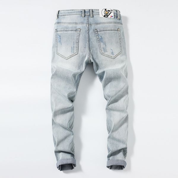 mens designer thin pure cotton jeans hole-piercing long personality pants feet slim, Blue
mens designer thin pure cotton jeans hole-piercing long personality pants feet slim, Blue
