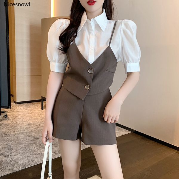 french temperament vest stitching fake two-piece collar shirt high waist wide leg shorts light suit two-piece women, White;black
french temperament vest stitching fake two-piece collar shirt high waist wide leg shorts light suit two-piece women, White;black