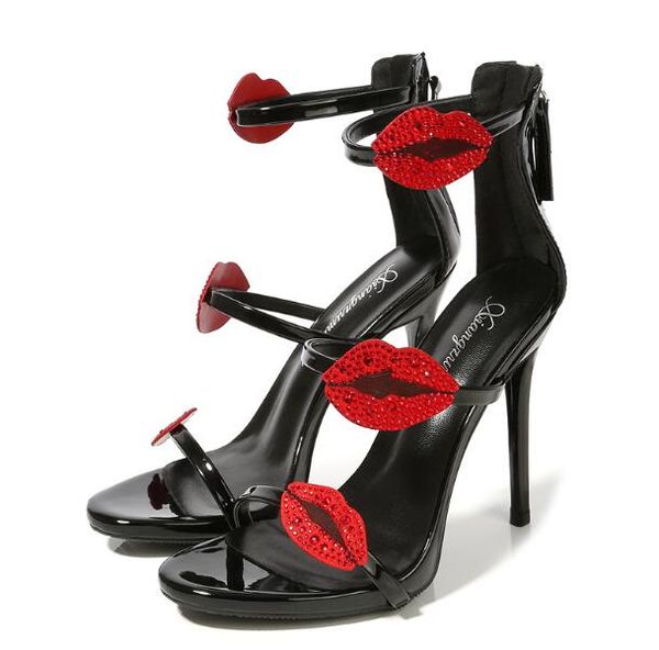 designer women brand pumps sandals crystal red lips stiletto 8 cm 11 cm shallow mouth open toes zip prom party shoes summer, Black
designer women brand pumps sandals crystal red lips stiletto 8 cm 11 cm shallow mouth open toes zip prom party shoes summer, Black
