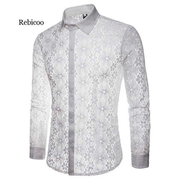 men's casual shirts luxury floral embroidery lace shirt men brand transparent dress mens see trough club party black male, White;black
men's casual shirts luxury floral embroidery lace shirt men brand transparent dress mens see trough club party black male, White;black