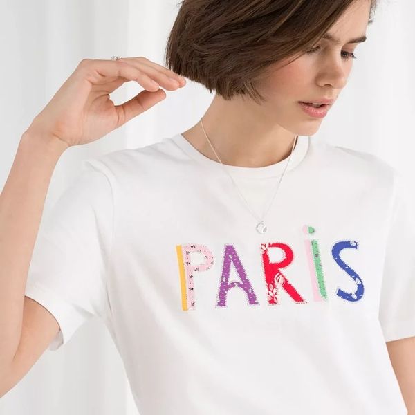 2019 new color monogrammed letter embroidered t shirt women, White 
2019 new color monogrammed letter embroidered t shirt women, White