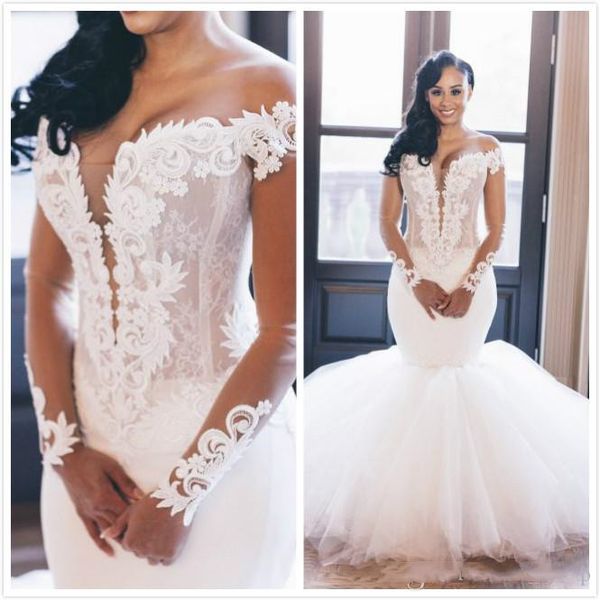 2019 lace mermaid wedding dresses long sleeves bridal dresses elegant wedding gowns plus size, White
2019 lace mermaid wedding dresses long sleeves bridal dresses elegant wedding gowns plus size, White