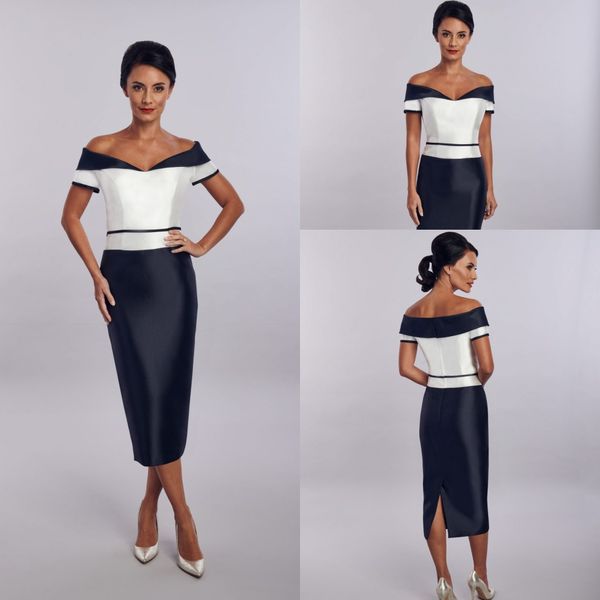 sheath house of mooshki mother of the bride dress off shoulder short sleeve satin wedding guest dresss tea length evening gown, Black;red
sheath house of mooshki mother of the bride dress off shoulder short sleeve satin wedding guest dresss tea length evening gown, Black;red
