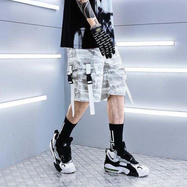 men multi pockets ribbons patchwork camouflage hip hop cargo pants street punk jogger shorts male casual camo short pants, White;black
men multi pockets ribbons patchwork camouflage hip hop cargo pants street punk jogger shorts male casual camo short pants, White;black