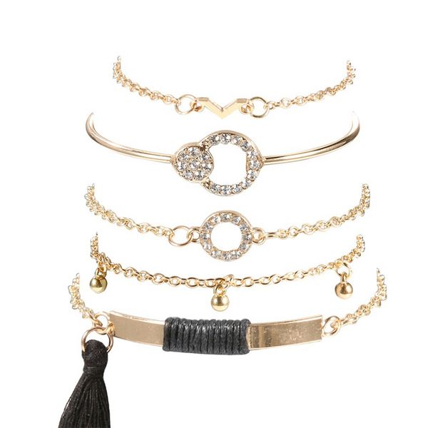 5 pcs/ set vintage beads round geometry v shaped tassel pendant gold chain bracelet set combination, Golden;silver
5 pcs/ set vintage beads round geometry v shaped tassel pendant gold chain bracelet set combination, Golden;silver