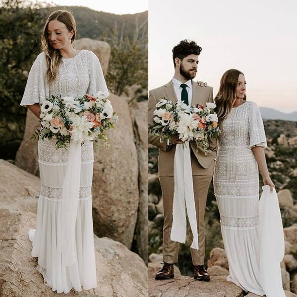 bohemian country mermaid wedding dresses half sleeve lace appliqued boho wedding gowns sweep train beach garden sweep train bridal dress, White
bohemian country mermaid wedding dresses half sleeve lace appliqued boho wedding gowns sweep train beach garden sweep train bridal dress, White