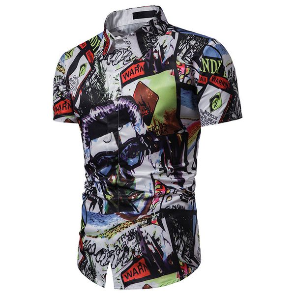 2019 men's shirt fashion casual print slim lapel trend short sleeve flower shirt apr16, White;black
2019 men's shirt fashion casual print slim lapel trend short sleeve flower shirt apr16, White;black