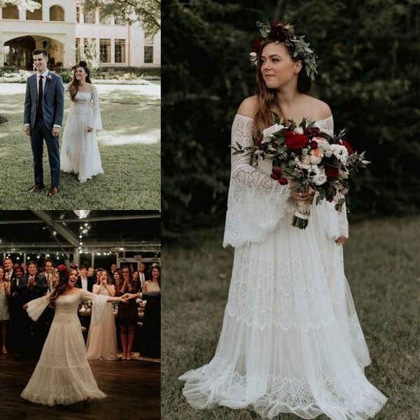 bohemia full lace wedding dresses plus size off the shoulder long sleeves mermaid wedding dress sweep train beach bridal gowns cheap, White
bohemia full lace wedding dresses plus size off the shoulder long sleeves mermaid wedding dress sweep train beach bridal gowns cheap, White