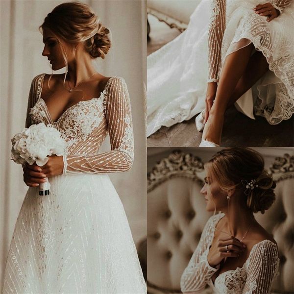 elegant a line wedding dresses sweetheart long sleeves full appliqued lace bridal dress custom made sweep train beach robes de mariee, White
elegant a line wedding dresses sweetheart long sleeves full appliqued lace bridal dress custom made sweep train beach robes de mariee, White
