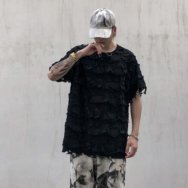 men's t-shirts male streetwear hip hop gothic style vintage fashion casual loose tees shirts men broken hole short sleeve t-shirt, White;black
men's t-shirts male streetwear hip hop gothic style vintage fashion casual loose tees shirts men broken hole short sleeve t-shirt, White;black