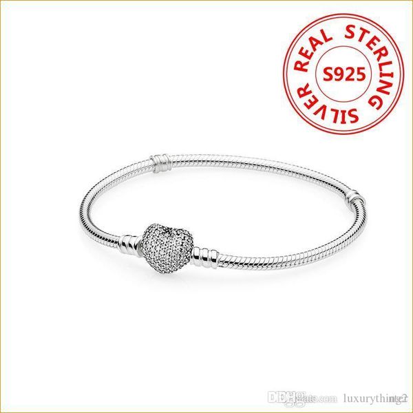 

Authentic 925 Sterling Silver Heart Charms Bracelet For Pandora European Beads Bangle Wedding Gift Jewelry for Women with Original box