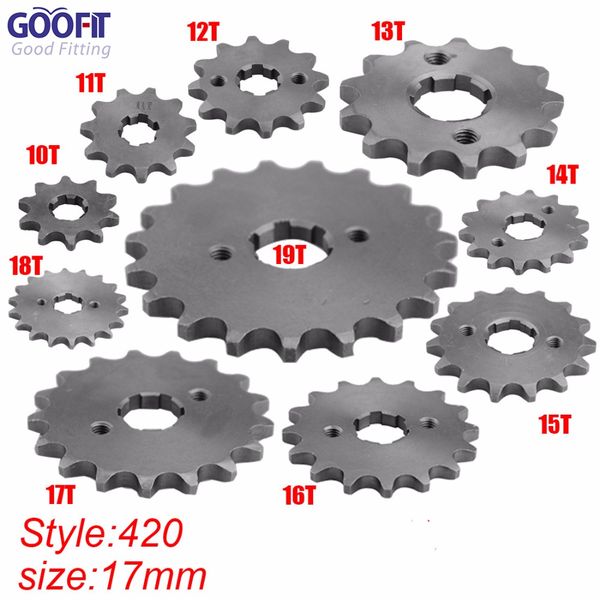 goofit 420 10-19 tooth 17mm id engine front sprockets for 50cc 70cc 90cc 110cc scooter motorcycle bike atv quad go kart moped