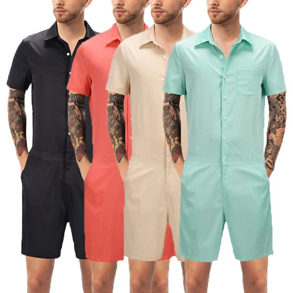 men jumpsuit summer plus size short sleeve button overalls with pockets coveralls trousers working casual playsuits male, White;black
men jumpsuit summer plus size short sleeve button overalls with pockets coveralls trousers working casual playsuits male, White;black