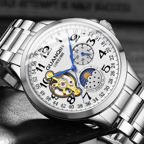 guanqin 2019 men's watches business automatic clock waterproof mechanical watch relogio masculino, Slivery;brown
guanqin 2019 men's watches business automatic clock waterproof mechanical watch relogio masculino, Slivery;brown