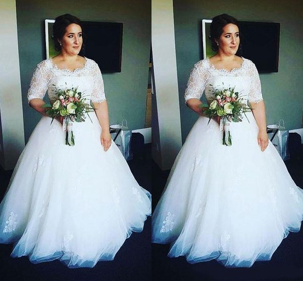 half sleeves plus size wedding dresses lace bodice appliques tulle fluffy skirt ball gown wedding dresses, White
half sleeves plus size wedding dresses lace bodice appliques tulle fluffy skirt ball gown wedding dresses, White
