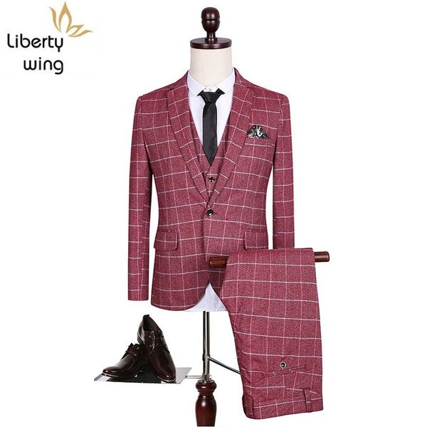 new winter luxury mens plaid casual slim 3 pieces men red plus size m-5xl high qualty wedding dress suits costume homme, White;black
new winter luxury mens plaid casual slim 3 pieces men red plus size m-5xl high qualty wedding dress suits costume homme, White;black