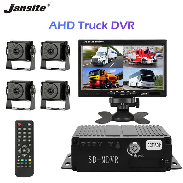 

jansite dash cam video recorder registrar ahd dvr for truck rv van bus cctv 4 split screen 12-24v loop recording parking camera car