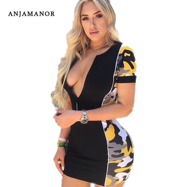2020 dress short sleeve zipper camouflage print v neck summer bodycon dress women european style mini club dresses d36-i-7, White;black
2020 dress short sleeve zipper camouflage print v neck summer bodycon dress women european style mini club dresses d36-i-7, White;black