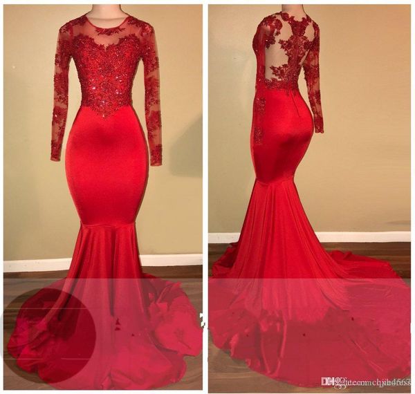 2019 new elegant sheer long sleeves mermaid prom dresses appliques sequined red satin evening gowns for black girl vestidos de novia aw285
2019 new elegant sheer long sleeves mermaid prom dresses appliques sequined red satin evening gowns for black girl vestidos de novia aw285