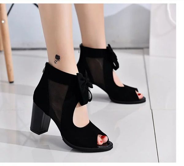 spring and summer bowknot sandals with thick heels ladies mesh shoes fashion joker fish mouth sandals, Black
spring and summer bowknot sandals with thick heels ladies mesh shoes fashion joker fish mouth sandals, Black
