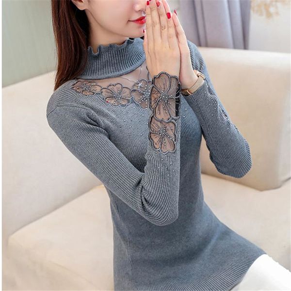 autumn winter half turtleneck pullovers sweaters women gray embroidery lace hollow knitted slim-fit tight sweater female, White;black
autumn winter half turtleneck pullovers sweaters women gray embroidery lace hollow knitted slim-fit tight sweater female, White;black