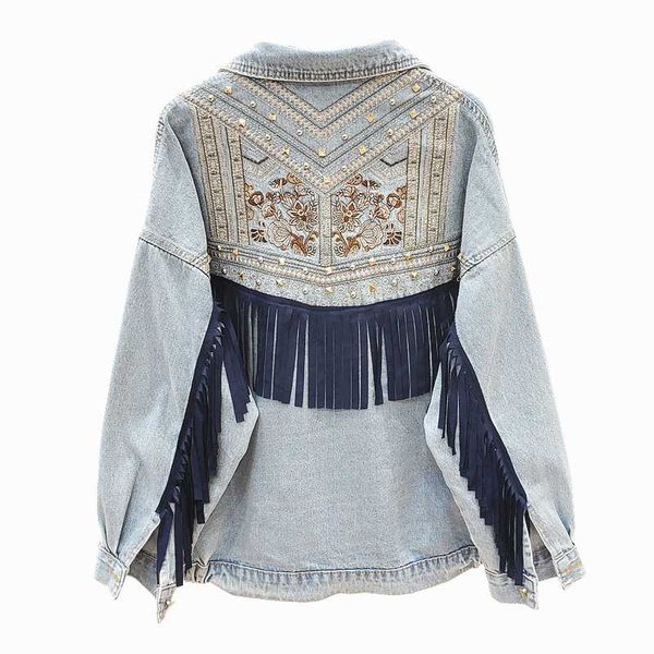 denim women jacket new spring vintage floral embroidery suede fringe loose coat long sleeve outerwear female boho jacket, Black;brown
denim women jacket new spring vintage floral embroidery suede fringe loose coat long sleeve outerwear female boho jacket, Black;brown