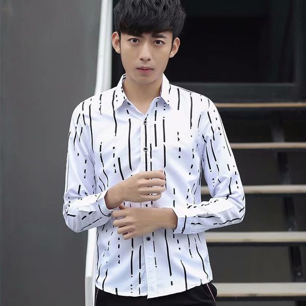 men's casual lapel striped printed spring new long sleeve shirt business office work slim high quality, White;black
men's casual lapel striped printed spring new long sleeve shirt business office work slim high quality, White;black