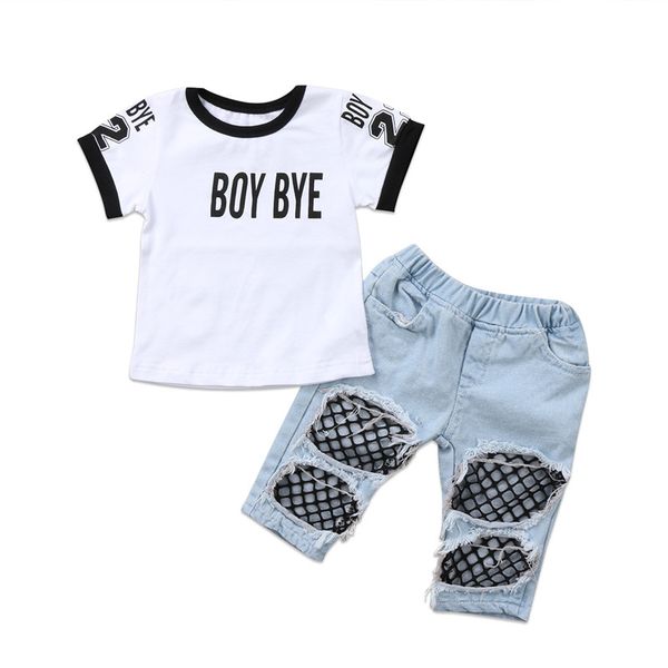 2018 summer baby clothing kids children baby boys girls short sleeve t-shirts denim mesh hole pants destroyed clothes sets, White
2018 summer baby clothing kids children baby boys girls short sleeve t-shirts denim mesh hole pants destroyed clothes sets, White