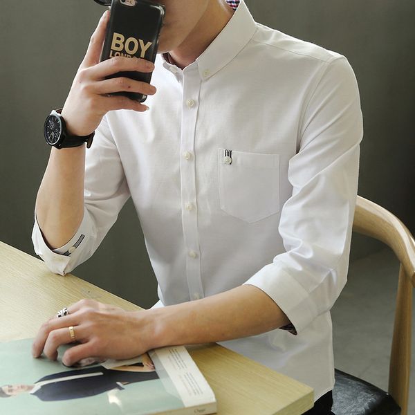 mens designer seven-point youth solid color slim lapel shirt casual sleeve tide, White;black
mens designer seven-point youth solid color slim lapel shirt casual sleeve tide, White;black