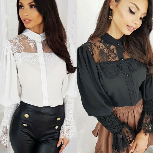 brand new women's boho button down blouse lace embroidered floral tulle long puff sleeve sheer office shirts, White
brand new women's boho button down blouse lace embroidered floral tulle long puff sleeve sheer office shirts, White